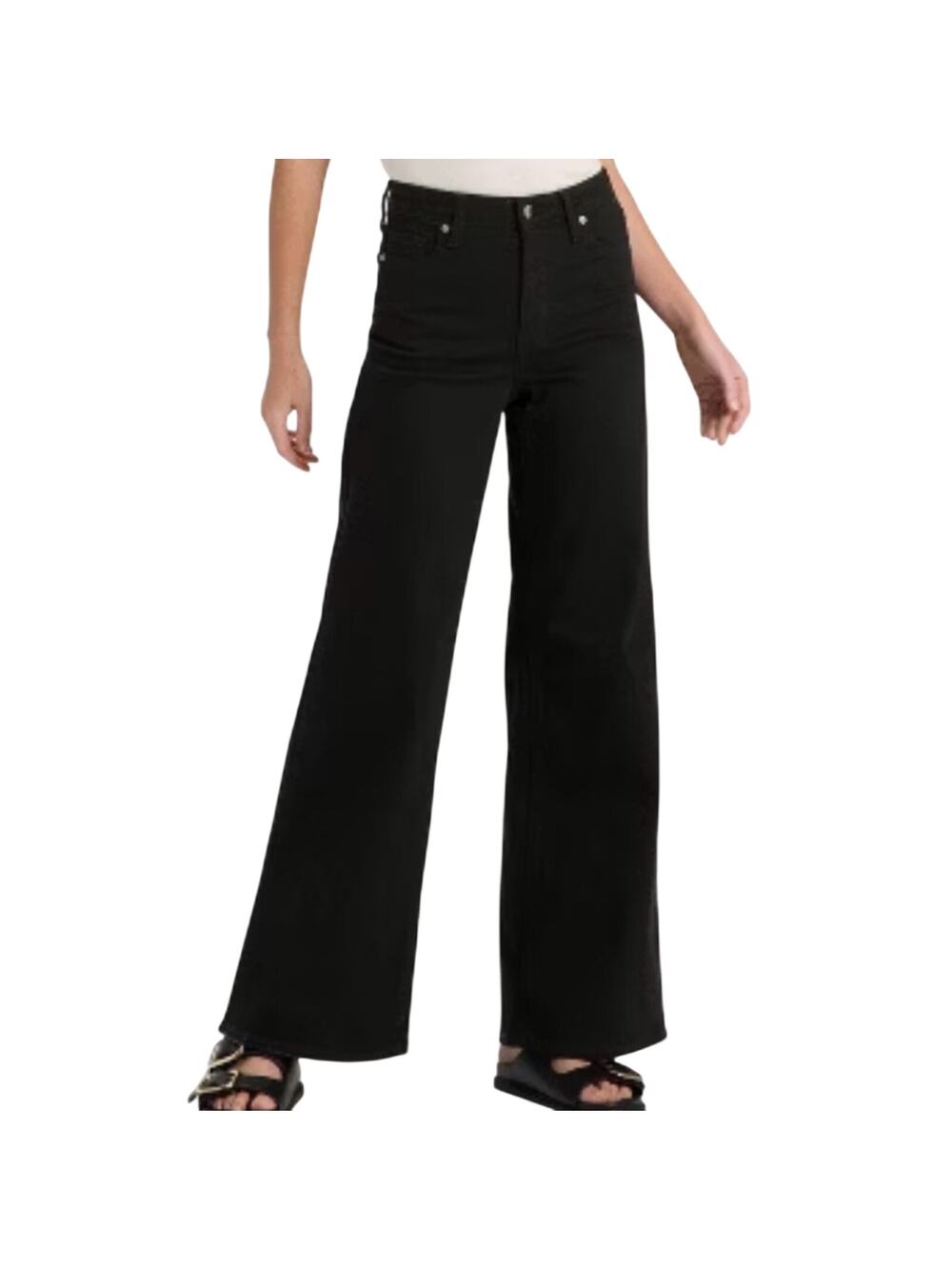 NWT Ultra Wide Leg Black High Stretch Indie Streetwear Jeans Deep Black Size 6 - Picture 1 of 11
